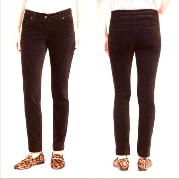 J. MCLAUGHLIN Dark Brown Velvet Suede Skinny Pants Size 6 - Picture 1 of 7